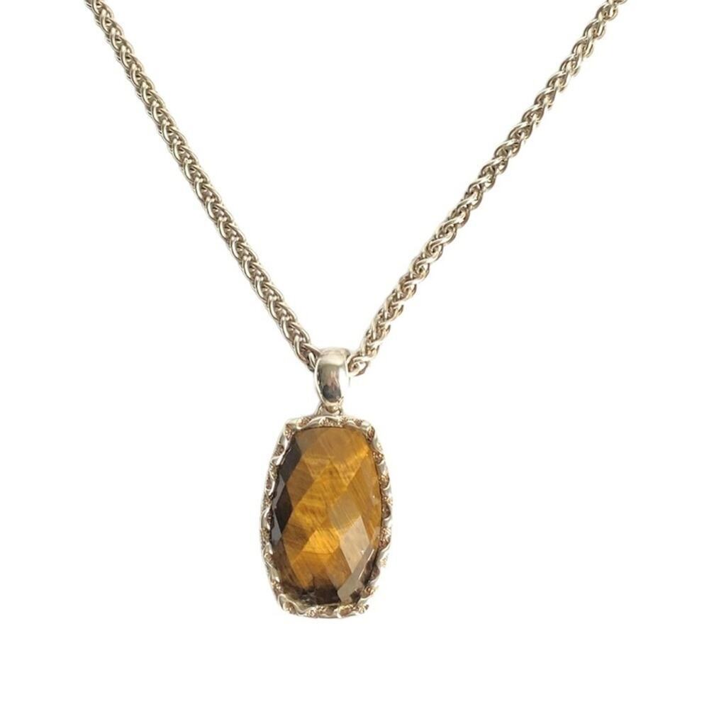 Whitney Kelly Tigers Eye Necklace Sterling Silver Enhancer‎ Pendant Heavy Chain